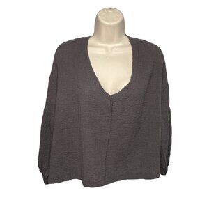 Womens Grade & Gather Peasant Rippled Shirt Gray Relaxed Fit Size Medium u